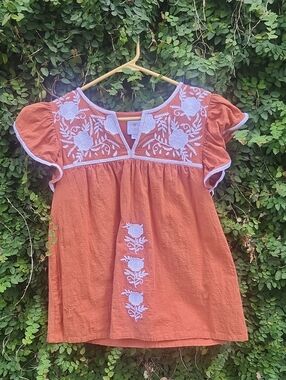 Buent Orange Embroidered Cotton Blouse